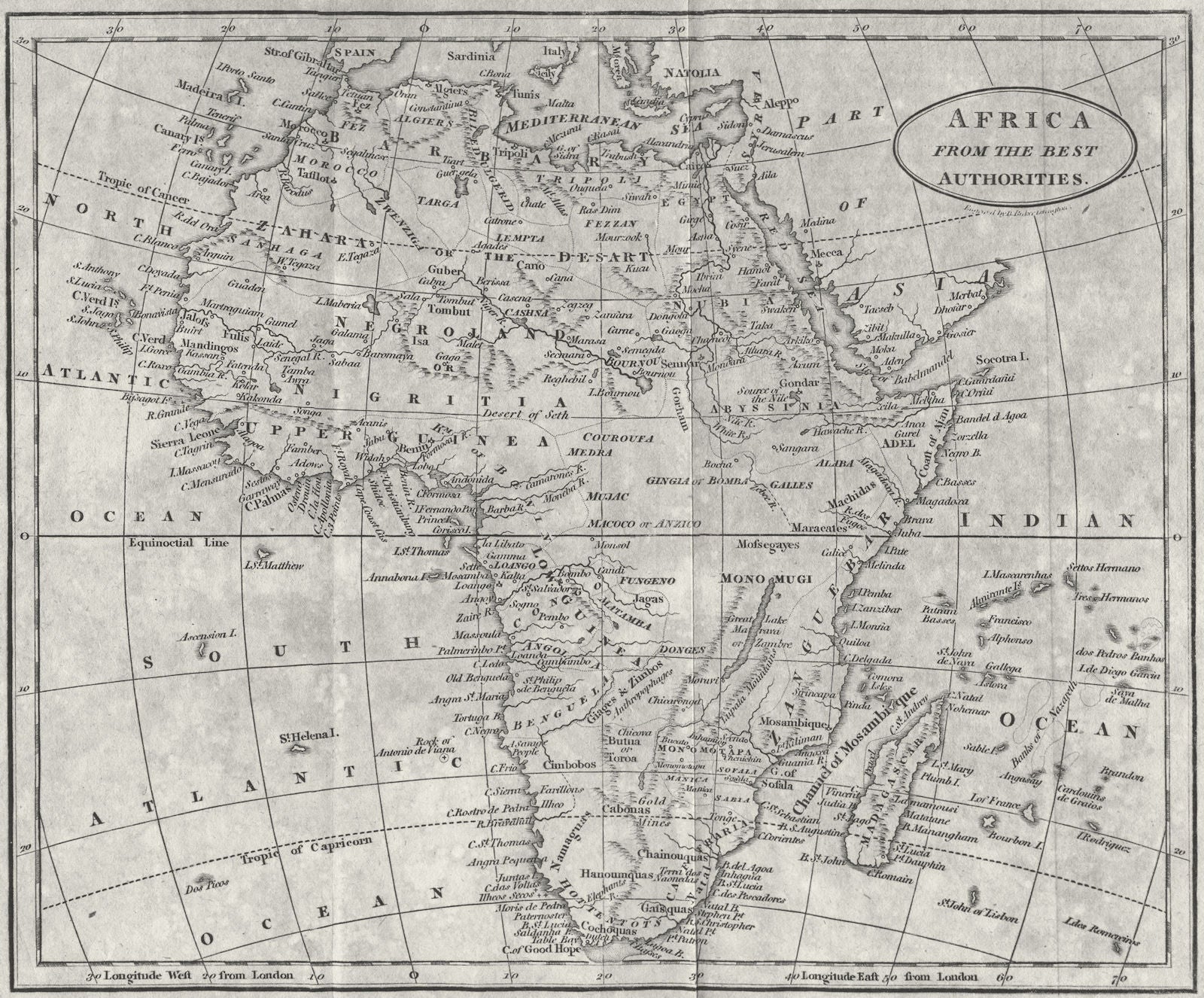 AFRICA. Continent. BROOKES 1812 old antique vintage map plan chart